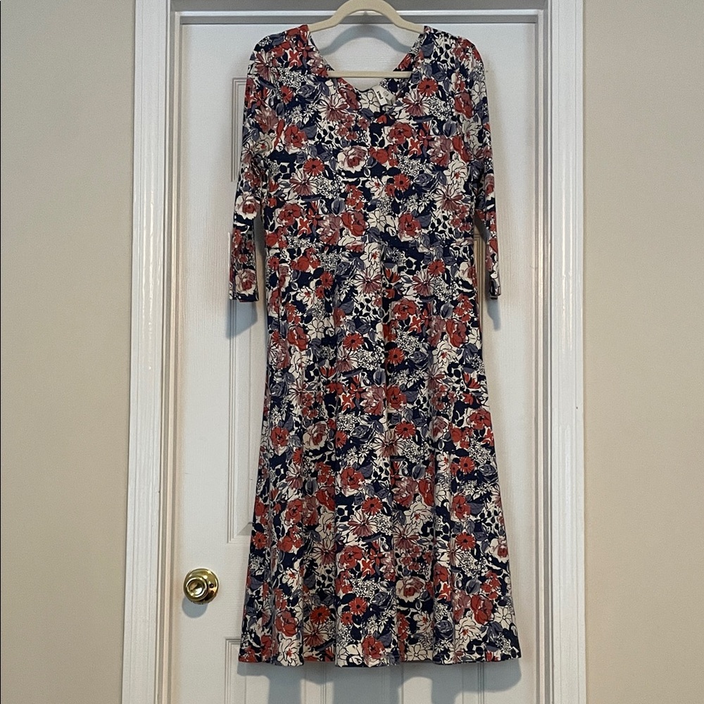 Pact 3/4 Sleeve Fall Floral V-neck Midi Dress Size Large